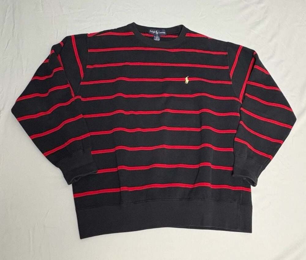 Ralph Lauren Black and Red Striped Crewneck Sweatshirt with Logo